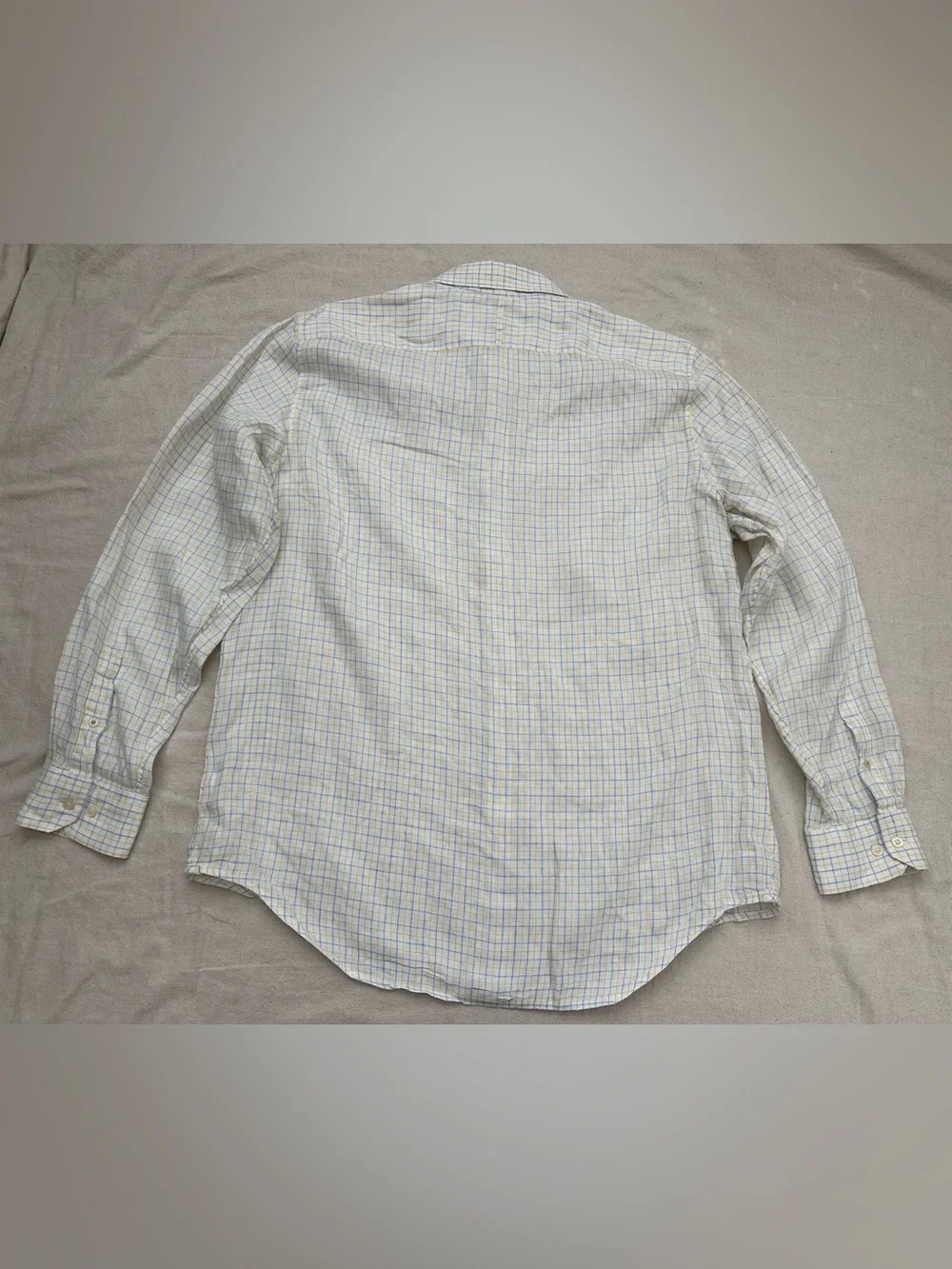 Banana Republic Mens XL 100% Linen Plaid Button Down Shirt Blue Yellow Classic
